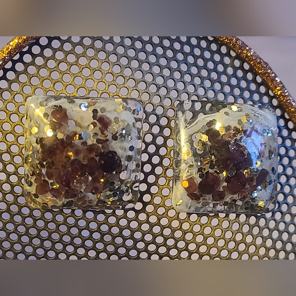 Gold and Brown Glitter Earrings